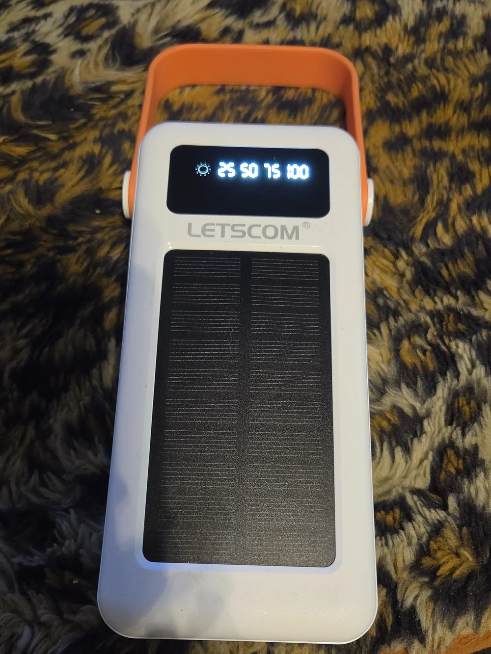 LETSOM Portable Solar Power Bank with Orange Handle - White